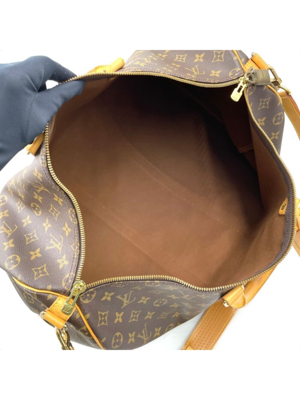 Louis Vuitton Keepall Bandouliere 50 Monogram Leather Brown Boston Bag Gold - Picture 3 of 15